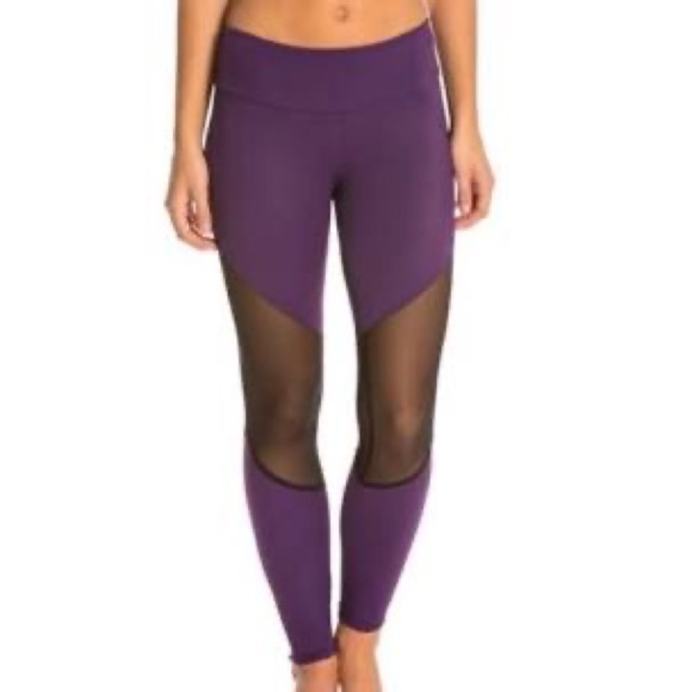 Onzie Purple Black Mesh Panel Activewear Athletic Athleisure Leggings 4675